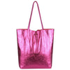 Modarno Shopper Bag a spalla in pelle Metallizzata con doppio manico e tasca interna in pelle Metallizzata
