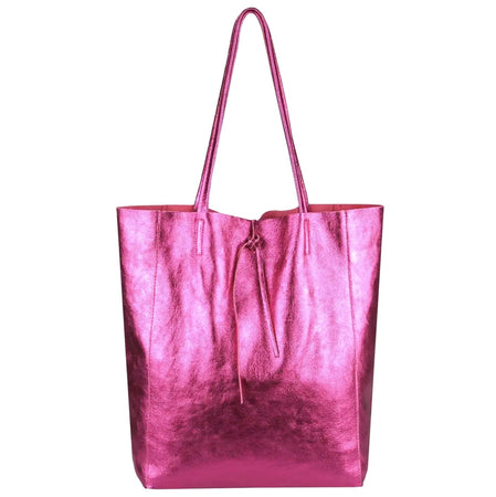 Modarno Shopper Bag a spalla in pelle Metallizzata con doppio manico e tasca interna in pelle Metallizzata