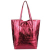 Modarno Shopper Bag a spalla in pelle Metallizzata con doppio manico e tasca interna in pelle Metallizzata