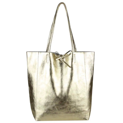 Modarno Shopper Bag a spalla in pelle Metallizzata con doppio manico e tasca interna in pelle Metallizzata