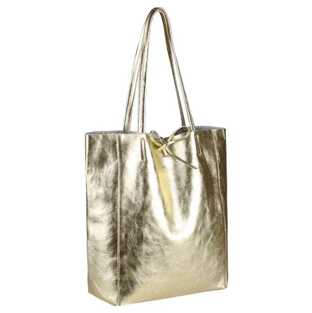 Modarno Shopper Bag a spalla in pelle Metallizzata con doppio manico e tasca interna in pelle Metallizzata