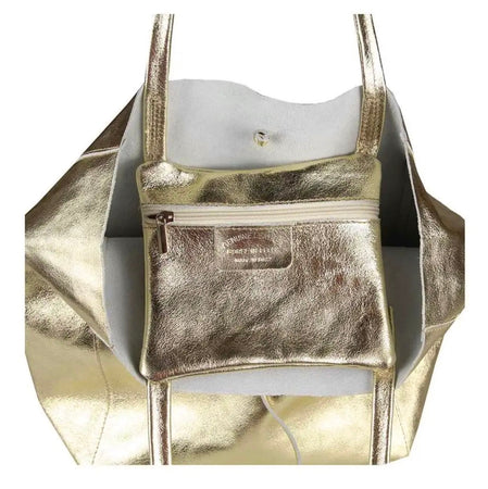 Modarno Shopper Bag a spalla in pelle Metallizzata con doppio manico e tasca interna in pelle Metallizzata