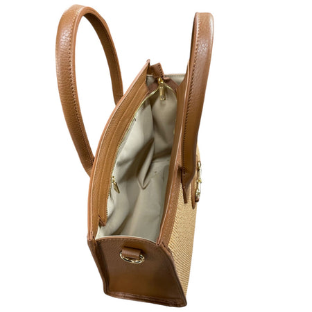 Modarno Borsa Shopper con tracolla in vera pelle e rafia Made in Italy 27x12x22 cm