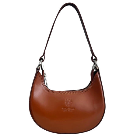 Modarno Borsetta Donna a mano con manico removibile in Vera Pelle di Vacchetta 21x5x12 cm