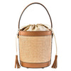 Modarno Borsa Secchiello in Vera Pelle spazzolata e rafia 18x13x16 cm
