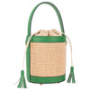 Modarno Borsa Secchiello in Vera Pelle spazzolata e rafia 18x13x16 cm