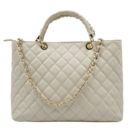 Modarno Borsa con manico intrecciato in Vera Pelle "Trapuntata" a Mano e a Spalla 33x14x24 cm