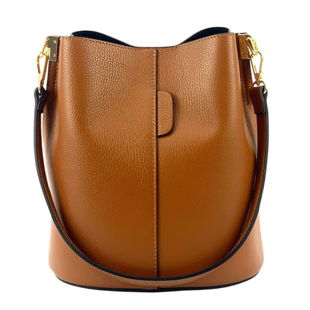 Modarno Borsetta a Secchiello Giulia in Vera Pelle Dollaro 23x16x27 cm