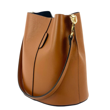 Modarno Borsetta a Secchiello Giulia in Vera Pelle Dollaro 23x16x27 cm