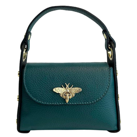 Modarno mini borsa in Vera pelle dollaro con chiusura a moschettone a forma di ape, borchie laterali, catena metallica rimovibile, manico in pelle