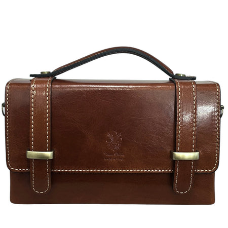 Modarno Borsetta donna a mano e tracolla Rettangolare in vera pelle vacchetta 21x6x13 cm