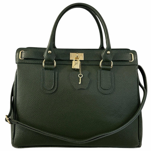 Modarno Borsa Donna Lucchetto a Mano e a tracolla in vera Pelle 37x17x25 cm