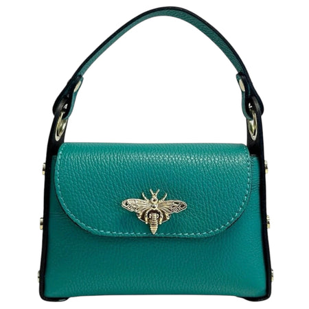 Modarno mini borsa in Vera pelle dollaro con chiusura a moschettone a forma di ape, borchie laterali, catena metallica rimovibile, manico in pelle