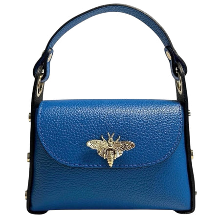 Modarno mini borsa in Vera pelle dollaro con chiusura a moschettone a forma di ape, borchie laterali, catena metallica rimovibile, manico in pelle