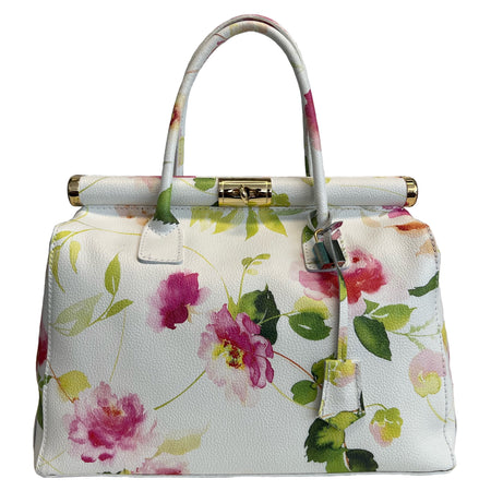 Modarno Handbag Borsa Donna a Mano Pelle con Tracolla Bauletto 35x28x16 cm (Fantasia Fiore)