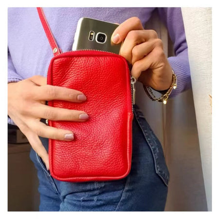 Modarno Piccola Borsa a Tracolla per Cellulare uomo e donna in Vera Pelle 11cm x 2cm x 18cm