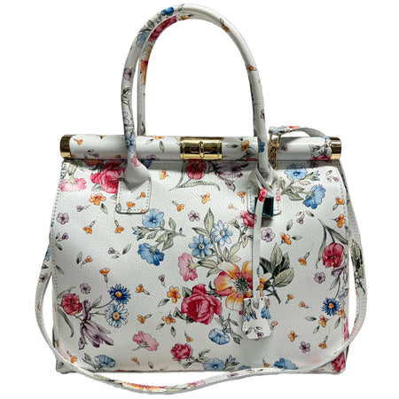 Modarno Handbag Borsa Donna a Mano Pelle con Tracolla Bauletto 35x28x16 cm (Fantasia Fiore)