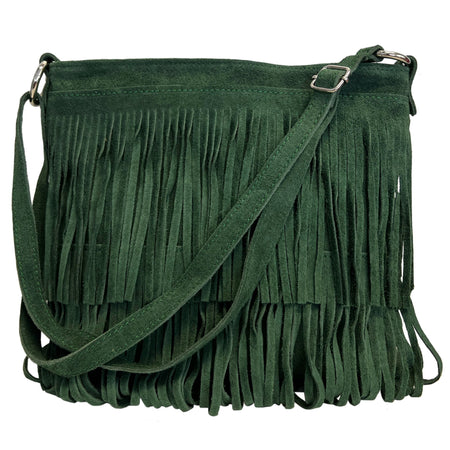 Modarno Borsa a tracolla con frange in camoscio - borsa tracolla donna in pelle scamosciata