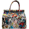 Modarno Handbag Borsa Donna a Mano Pelle con Tracolla Bauletto 35x28x16 cm (Fantasia Fiore)