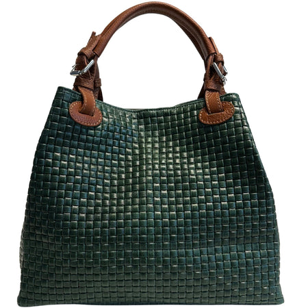 Modarno Borsa a Mano Stampa Intrecciata da Donna con Tracolla in vera pelle made in Italy - 33x17x29 Cm