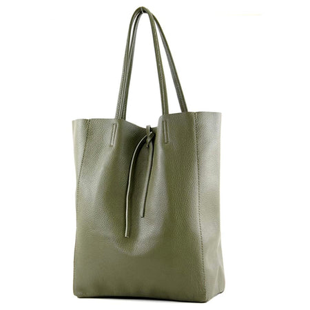 Modarno Shopper Bag a spalla in pelle con doppio manico, Shopper Large con tasca interna in pelle