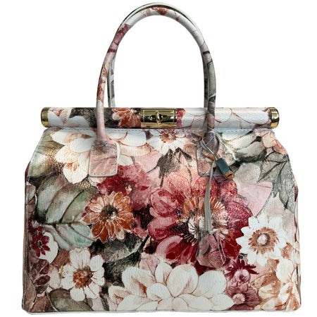Modarno Handbag Borsa Donna a Mano Pelle con Tracolla Bauletto 35x28x16 cm (Fantasia Fiore)