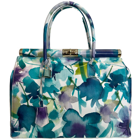 Modarno Handbag Borsa Donna a Mano Pelle con Tracolla Bauletto 35x28x16 cm (Fantasia Fiore)