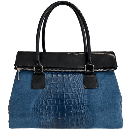 Modarno Borsa donna vera pelle scamosciato con manico dotato di tracolla rimovibile 38x14x25 cm
