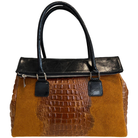 Modarno Borsa donna vera pelle scamosciato con manico dotato di tracolla rimovibile 38x14x25 cm