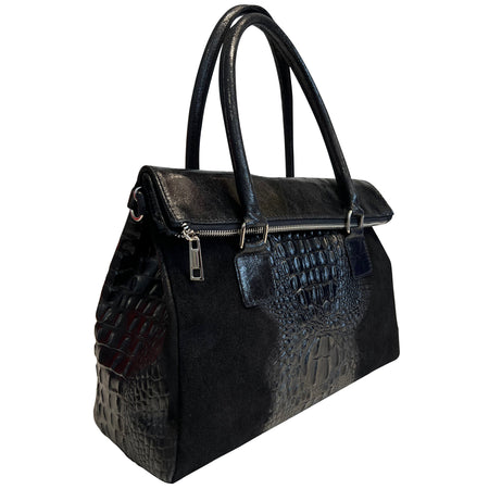 Modarno Borsa donna vera pelle scamosciato con manico dotato di tracolla rimovibile 38x14x25 cm