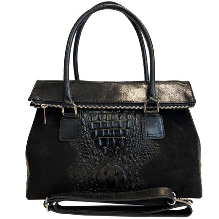 Modarno Borsa donna vera pelle scamosciato con manico dotato di tracolla rimovibile 38x14x25 cm