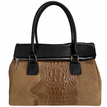 Modarno Borsa donna vera pelle scamosciato con manico dotato di tracolla rimovibile 38x14x25 cm