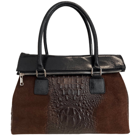 Modarno Borsa donna vera pelle scamosciato con manico dotato di tracolla rimovibile 38x14x25 cm