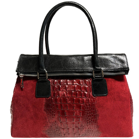 Modarno Borsa donna vera pelle scamosciato con manico dotato di tracolla rimovibile 38x14x25 cm