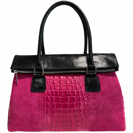 Modarno Borsa donna vera pelle scamosciato con manico dotato di tracolla rimovibile 38x14x25 cm