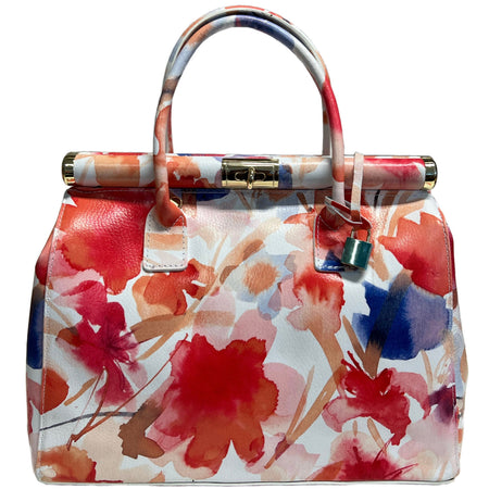 Modarno Handbag Borsa Donna a Mano Pelle con Tracolla Bauletto 35x28x16 cm (Fantasia Fiore)