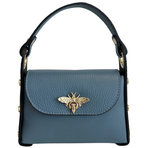 Modarno mini borsa in Vera pelle dollaro con chiusura a moschettone a forma di ape, borchie laterali, catena metallica rimovibile, manico in pelle