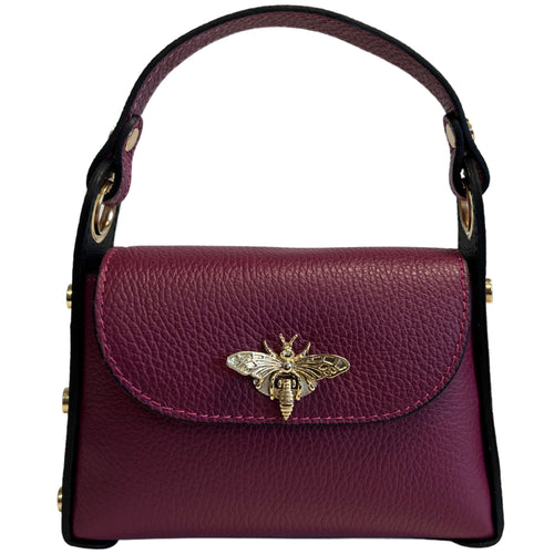 Modarno mini borsa in Vera pelle dollaro con chiusura a moschettone a forma di ape, borchie laterali, catena metallica rimovibile, manico in pelle