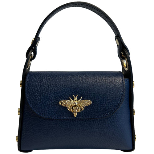 Modarno mini borsa in Vera pelle dollaro con chiusura a moschettone a forma di ape, borchie laterali, catena metallica rimovibile, manico in pelle