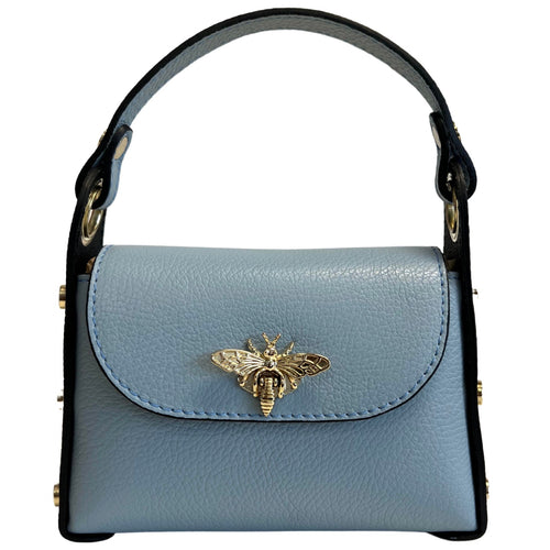 Modarno mini borsa in Vera pelle dollaro con chiusura a moschettone a forma di ape, borchie laterali, catena metallica rimovibile, manico in pelle