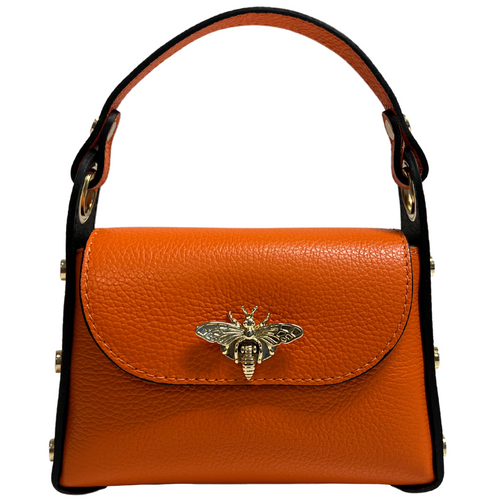 Modarno mini borsa in Vera pelle dollaro con chiusura a moschettone a forma di ape, borchie laterali, catena metallica rimovibile, manico in pelle