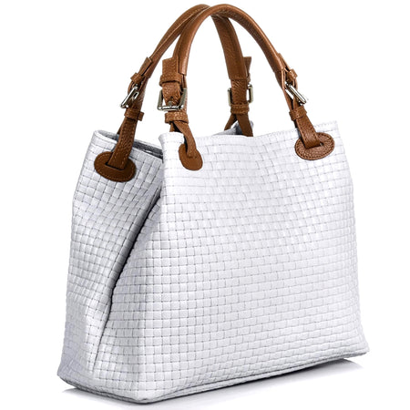 Modarno Borsa a Mano Stampa Intrecciata da Donna con Tracolla in vera pelle made in Italy - 33x17x29 Cm
