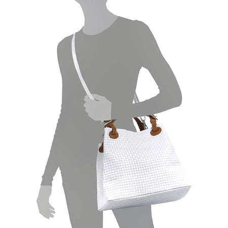 Modarno Borsa a Mano Stampa Intrecciata da Donna con Tracolla in vera pelle made in Italy - 33x17x29 Cm