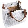 Modarno Borsa a Mano Stampa Intrecciata da Donna con Tracolla in vera pelle made in Italy - 33x17x29 Cm
