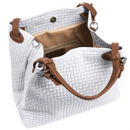 Modarno Borsa a Mano Stampa Intrecciata da Donna con Tracolla in vera pelle made in Italy - 33x17x29 Cm
