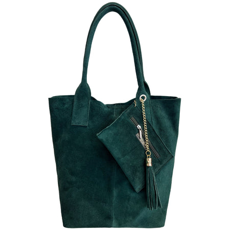 Modarno Borsa shopper da donna in vera pelle scamosciata, con