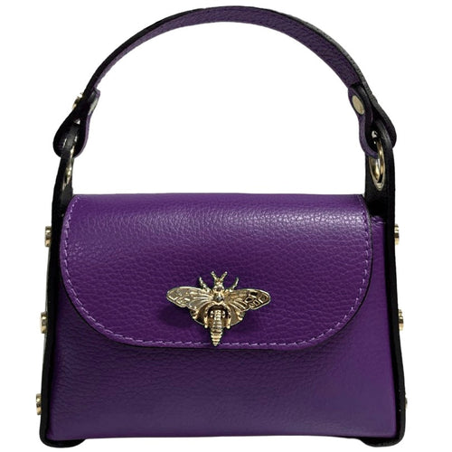 Modarno mini borsa in Vera pelle dollaro con chiusura a moschettone a forma di ape, borchie laterali, catena metallica rimovibile, manico in pelle