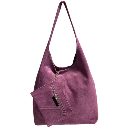 Modarno Borsa a tracolla da donna in pelle scamosciata pochette, borsa a tracolla, shopper, da donna, in vera pelle