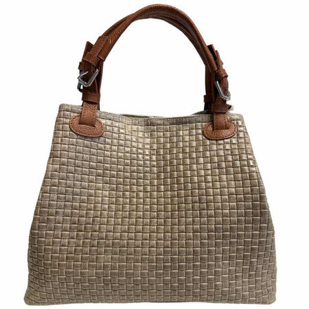 Modarno Borsa a Mano Stampa Intrecciata da Donna con Tracolla in vera pelle made in Italy - 33x17x29 Cm