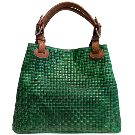 Modarno Borsa a Mano Stampa Intrecciata da Donna con Tracolla in vera pelle made in Italy - 33x17x29 Cm